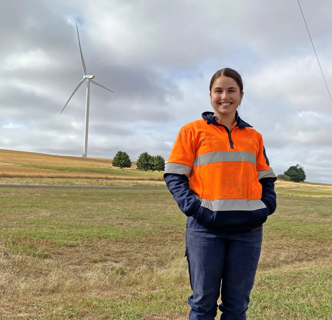 Emily working at the Stockyard Hill Wind Farm